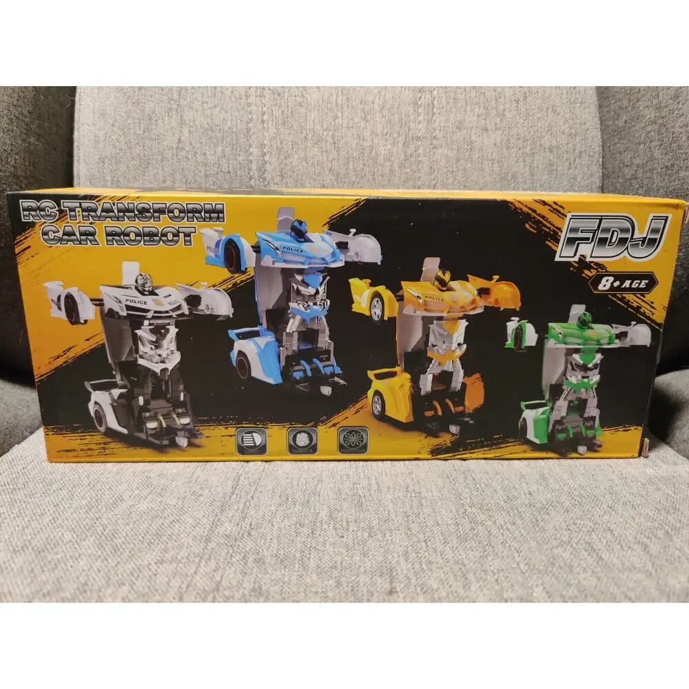 Transformer Robot RC Car Rotation Drifting One-Button Police Car W/Light, Black